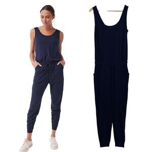 Pact Organic Cotton All Day Easy Jumpsuit Sleeveless Navy Blue Womens Large